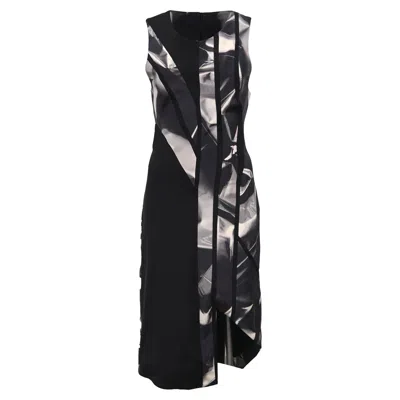 Pre-owned Dion Lee Optical Midi Sleeveless Shift Dress In Multicolor Silk In Black