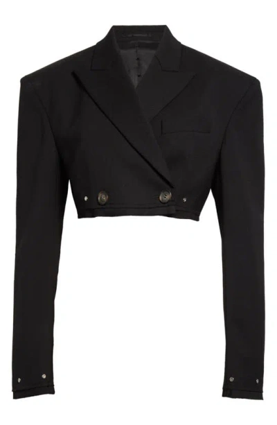 Dion Lee Oversize Double Breasted Stretch Wool Crop Blazer In Black