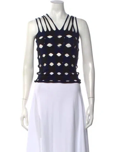 Pre-owned Dion Lee Patterned V-neck Crop Top In Black