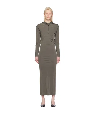 Dion Lee Pleated Extra-long Dress In Green