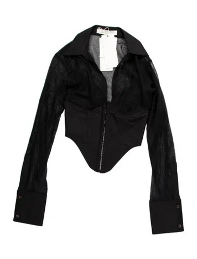 Pre-owned Dion Lee Plunge Neckline Long Sleeve Bodysuit In Black