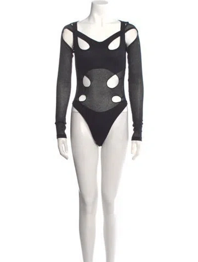 Pre-owned Dion Lee Polka Dot Print Square Neckline Bodysuit In Black