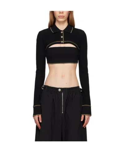 Dion Lee Polo-collar Cotton Crop Top In Black