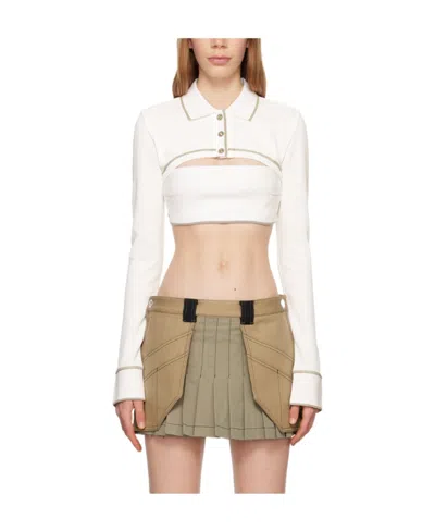 Dion Lee Polo-collar Cotton Crop Top In White