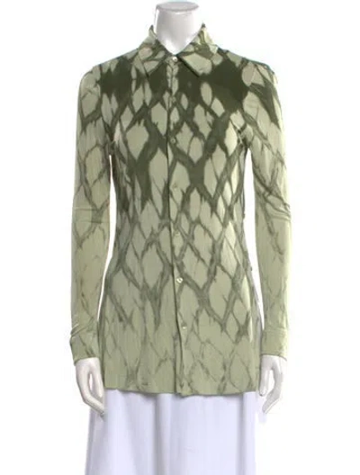 Pre-owned Dion Lee Printed Long Sleeve Button-up Top In Green