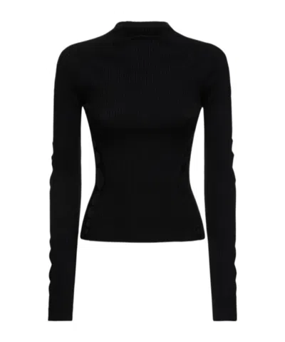 Dion Lee Rib Knit Wool Round Neck Sweater In Black