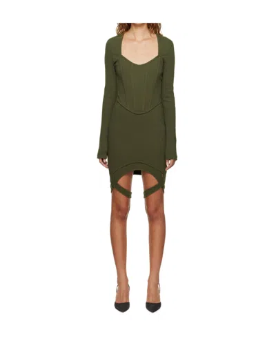 Dion Lee Ribbed Fitted Dress In Green