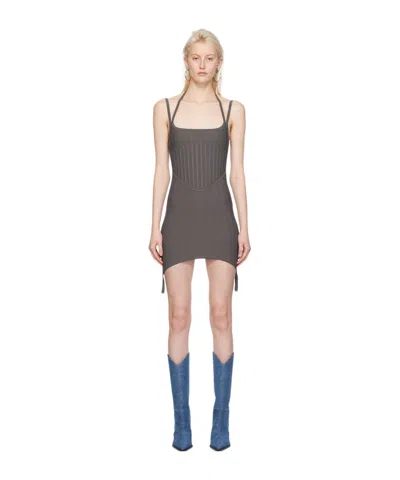 Dion Lee Ribbed-knit Corset Mini Dress In Gray