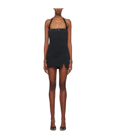 Dion Lee Rivet-embellishment Cotton Mini Dress In Brown