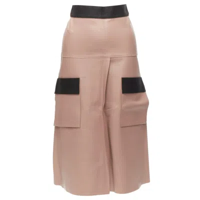 Pre-owned Dion Lee Sandy Pink Brown Sheep Leather Panelled A-line Midi Skirt Uk6 Xs