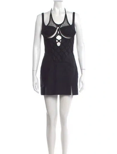 Pre-owned Dion Lee Scoop Neck Mini Dress In Black