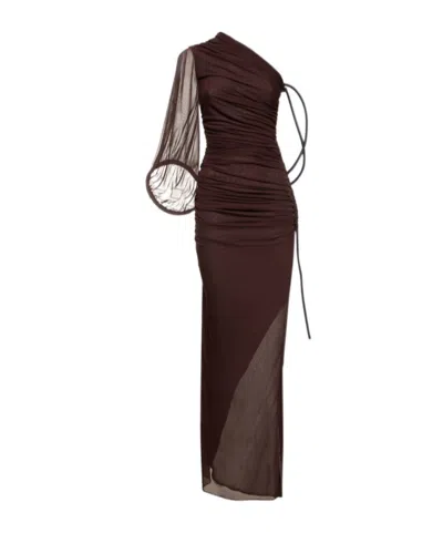 Dion Lee Sheer Viscose Jersey Long Dress In Brown