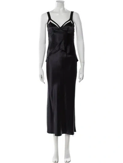 Pre-owned Dion Lee Silk Long Dress In Black