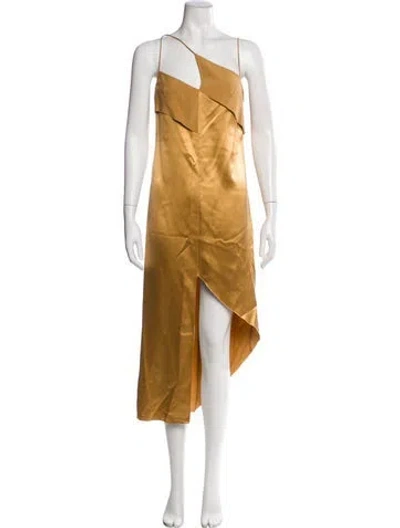 Pre-owned Dion Lee Silk Long Dress In Brown