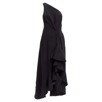 Dion Lee Silk One Shoulder Drape Asymmetric Ruffle Dress In Black