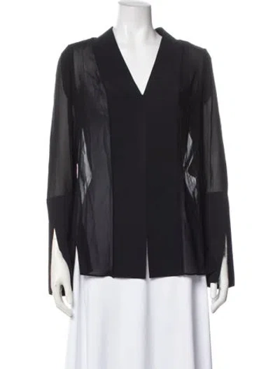 Pre-owned Dion Lee Silk V-neck Blouse In Black