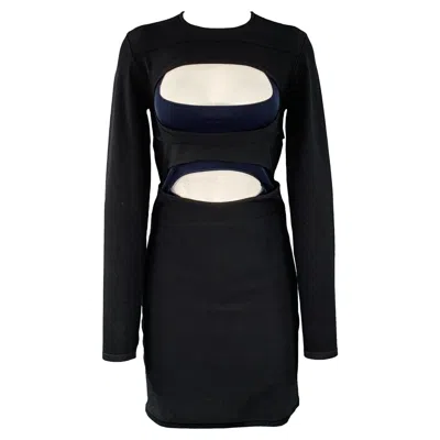 Pre-owned Dion Lee Size 6 Black Navy Viscose Blend Cut Out Long Sleeve Mini Dress In Blue