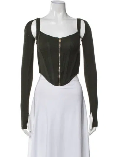 Pre-owned Dion Lee Square Neckline Long Sleeve Crop Top In Green