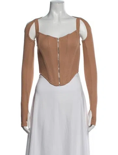 Pre-owned Dion Lee Square Neckline Long Sleeve Top W/ Tags In Brown