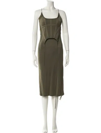 Pre-owned Dion Lee Square Neckline Midi Length Dress In Green