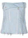 Dion Lee Strapless Denim Top In Blue