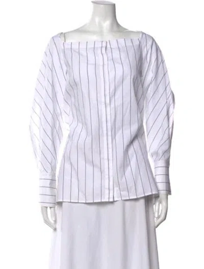 Pre-owned Dion Lee Striped Off-the-shoulder Blouse In White