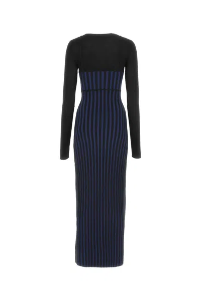 Dion Lee Two-tone Wool Blend Long Dress In Black