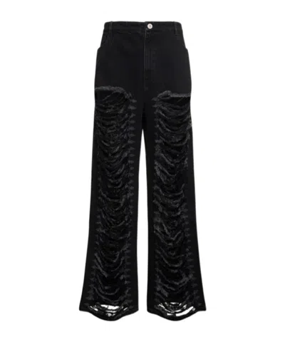 Dion Lee Vintage-style Distressed Denim Trousers In Black