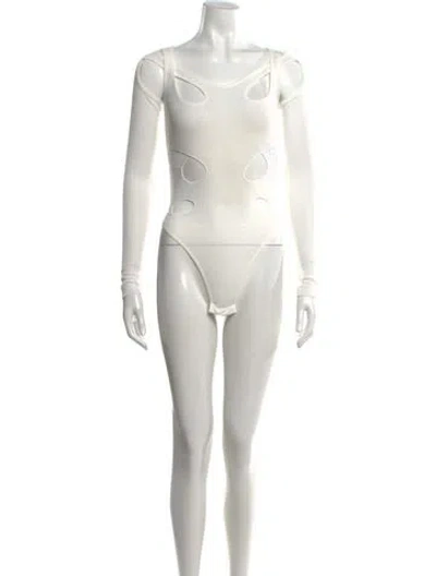 Pre-owned Dion Lee V-neck Long Sleeve Bodysuit In White