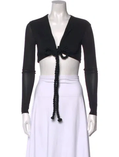 Pre-owned Dion Lee V-neck Long Sleeve Crop Top In Black