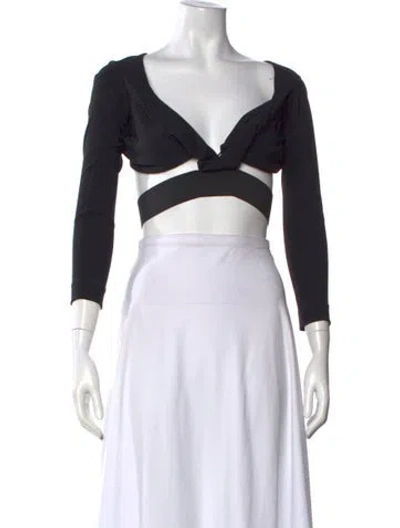 Pre-owned Dion Lee V-neck Long Sleeve Crop Top In Black