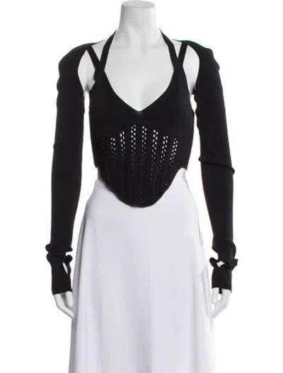 Pre-owned Dion Lee V-neck Long Sleeve Crop Top In Black