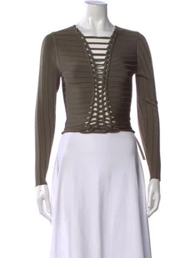 Pre-owned Dion Lee V-neck Long Sleeve Crop Top In Brown