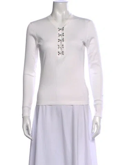 Pre-owned Dion Lee V-neck Long Sleeve Top In White