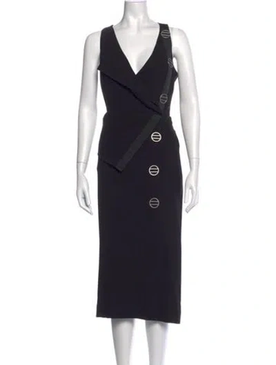 Pre-owned Dion Lee V-neck Midi Length Dress In Black