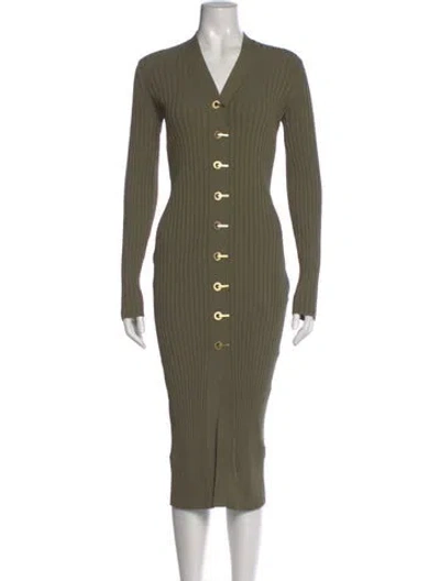 Pre-owned Dion Lee V-neck Midi Length Dress In Green