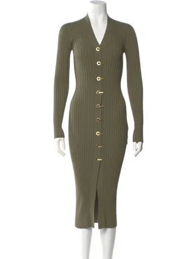 Pre-owned Dion Lee V-neck Midi Length Dress In Green