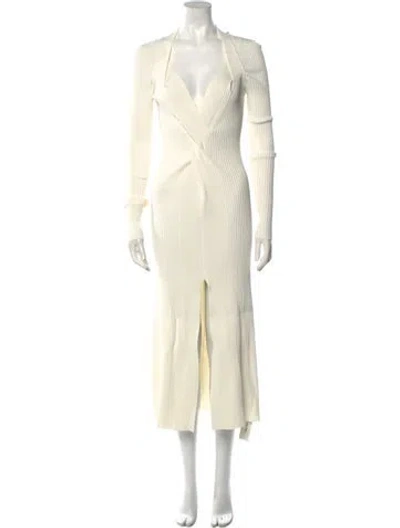 Pre-owned Dion Lee V-neck Midi Length Dress In Neutral