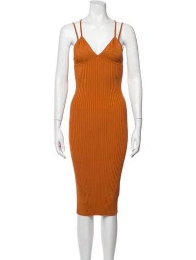 Pre-owned Dion Lee V-neck Midi Length Dress In Orange