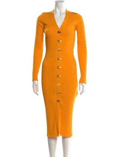 Pre-owned Dion Lee V-neck Midi Length Dress In Yellow