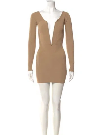 Pre-owned Dion Lee V-neck Mini Dress In Neutral