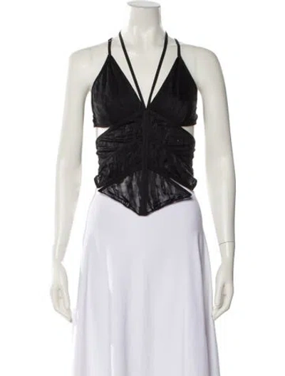 Pre-owned Dion Lee V-neck Sleeveless Crop Top In Black