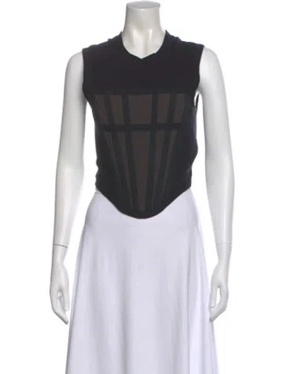 Pre-owned Dion Lee V-neck Sleeveless Crop Top In Black