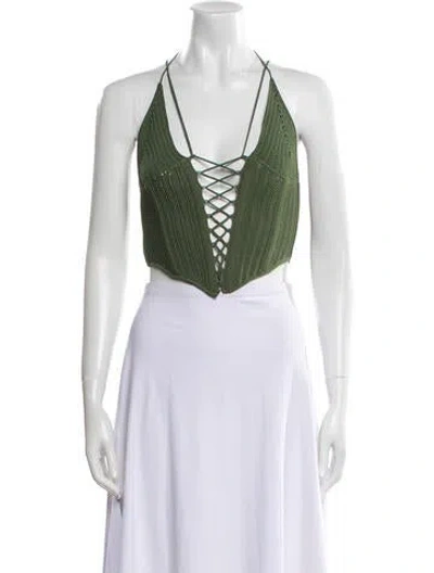 Pre-owned Dion Lee V-neck Sleeveless Crop Top In Green