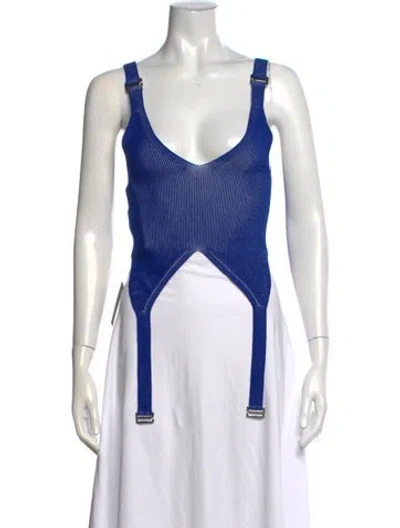 Pre-owned Dion Lee V-neck Sleeveless Crop Top W/ Tags In Blue