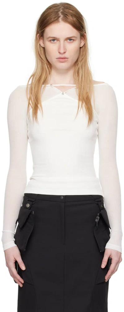 Dion Lee White Pierced Long Sleeve T-shirt In Ivory