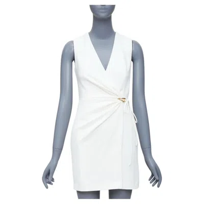 Pre-owned Dion Lee White Textured Gold Hardware Ruched Wrap Dress Uk6 Xs
