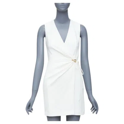 Pre-owned Dion Lee White Textured Gold Hardware Ruched Wrap Dress Uk6 Xs
