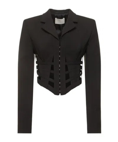 Dion Lee Wool Blend Corset Cut Out Blazer In Black