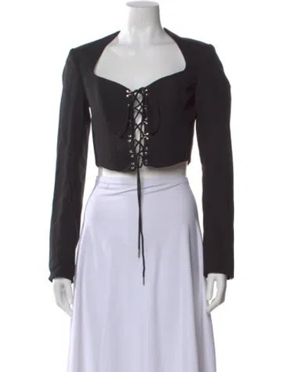 Pre-owned Dion Lee Wool Square Neckline Crop Top In Black